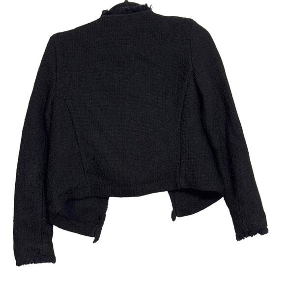 Mango Open Front Fringe Trim Cropped Blazer Jacket Black Size XS - Picture 2 of 5